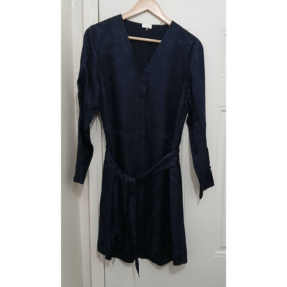 Ecru womens medium 100% silk shirt dress button front airy navy blue